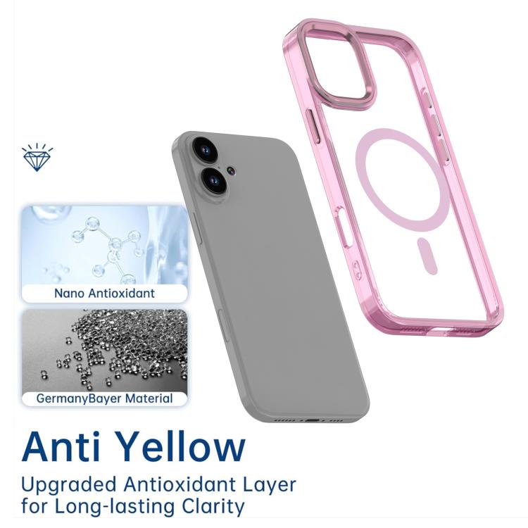 Funda magnética transparente MagSafe para iPhone 16 (rosa)