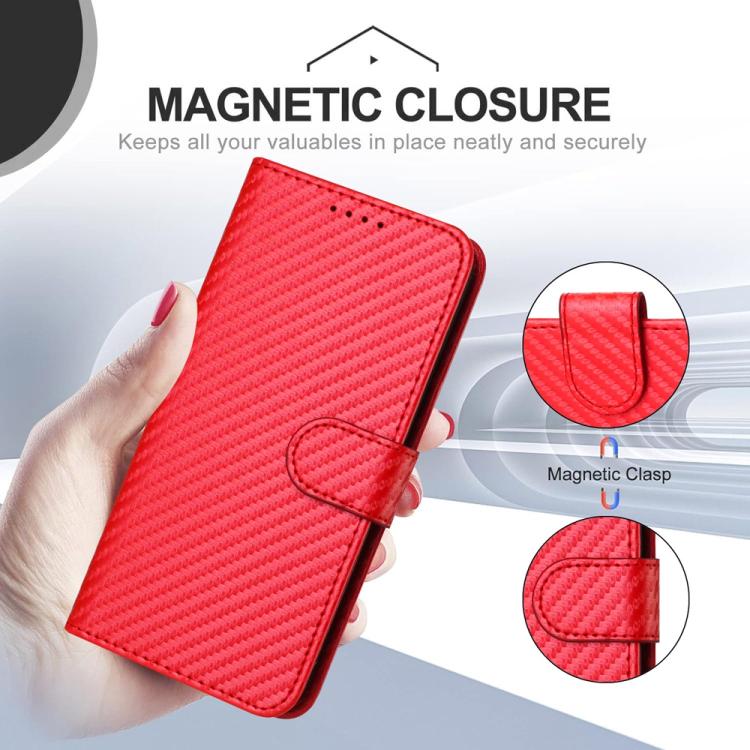 Funda de Cuero con Hebilla de Fibra de Carbono para Teléfono Itel A48 Yx0070 con Cordón (Rojo)