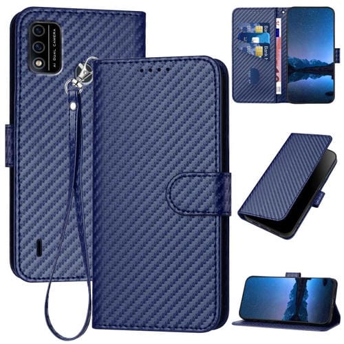 Funda de Cuero con Hebilla de Fibra de Carbono para Teléfono Itel A48 Yx0070 con Cordón (Azul)