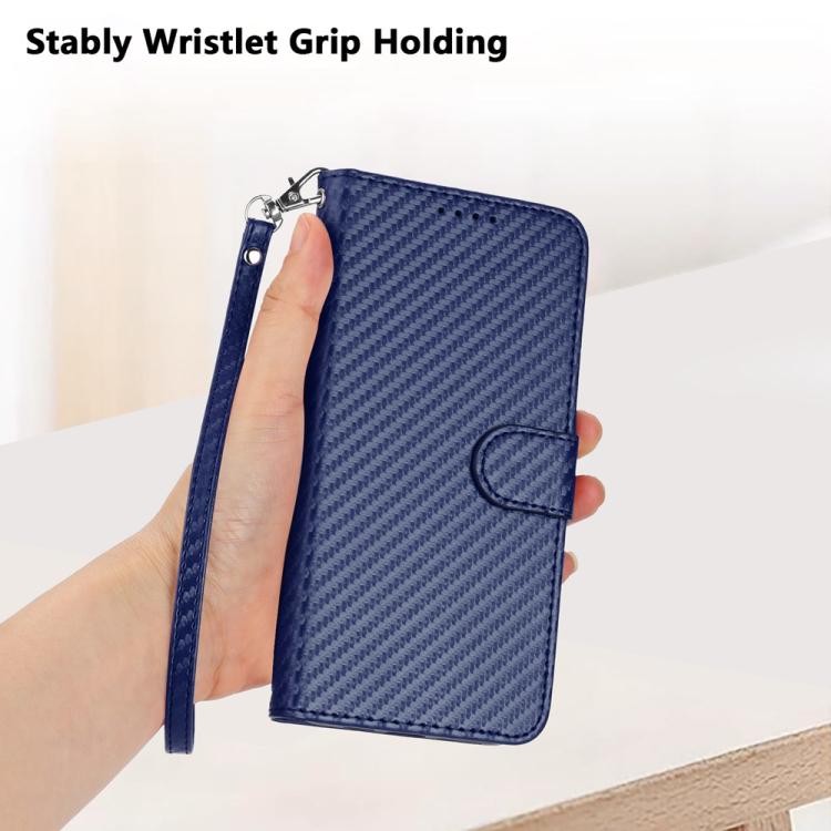 Funda de Cuero con Hebilla de Fibra de Carbono para Teléfono Itel A48 Yx0070 con Cordón (Azul)