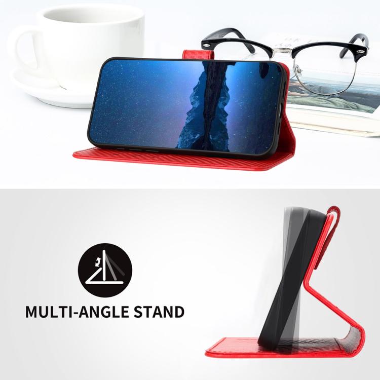 Funda de Cuero con Hebilla de Fibra de Carbono para Teléfono Itel A50 Yx0070 con Cordón (Rojo)