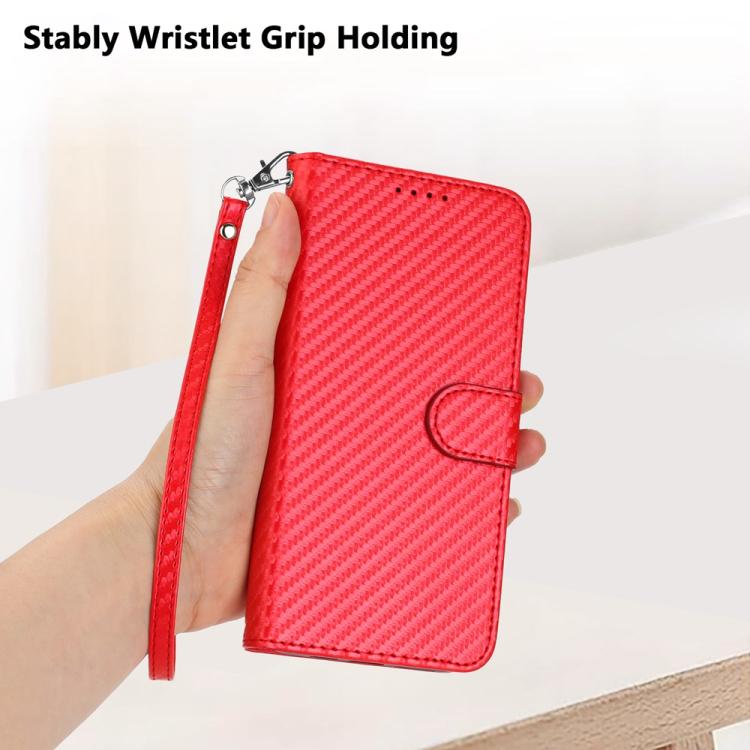 Funda de Cuero con Hebilla de Fibra de Carbono para Teléfono Itel A50 Yx0070 con Cordón (Rojo)