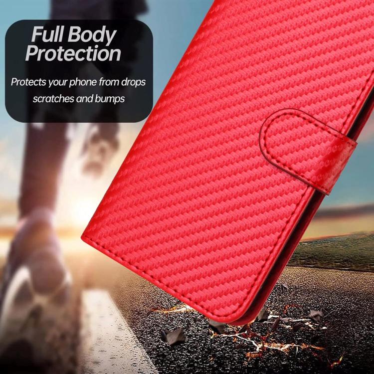 Funda de Cuero con Hebilla de Fibra de Carbono para Teléfono Itel A50 Yx0070 con Cordón (Rojo)