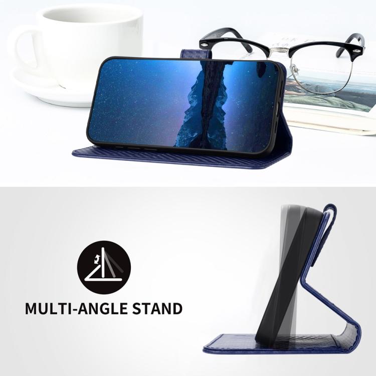 Funda de Cuero con Hebilla de Fibra de Carbono para Teléfono Itel A50 Yx0070 con Cordón (Azul Real)