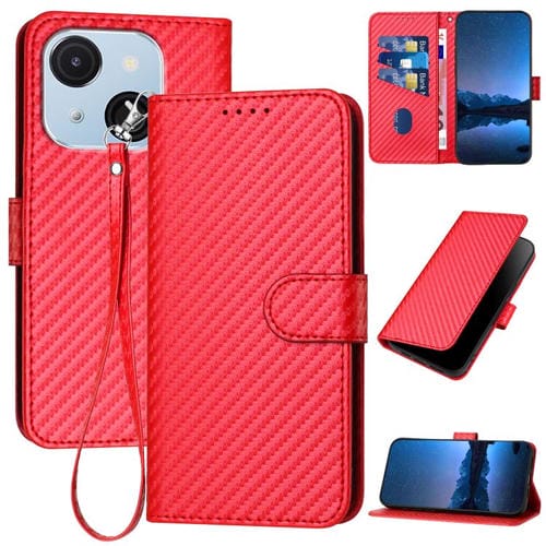 Funda de Cuero con Hebilla de Fibra de Carbono para Teléfono Itel A50C Yx0070 con Cordón (Rojo)