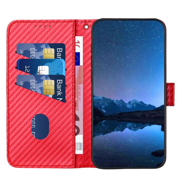 Funda de Cuero con Hebilla de Fibra de Carbono para Teléfono Itel A50C Yx0070 con Cordón (Rojo)