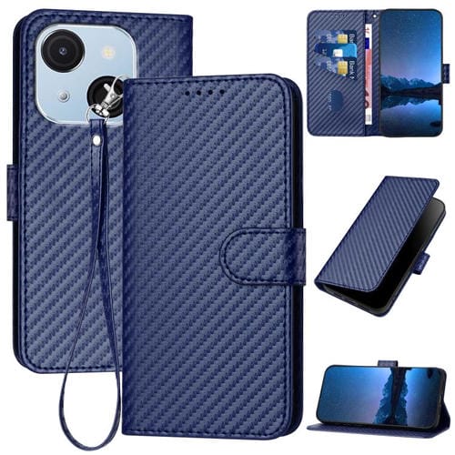 Funda de Cuero con Hebilla de Fibra de Carbono para Teléfono Itel A50C Yx0070 con Cordón (Azul)