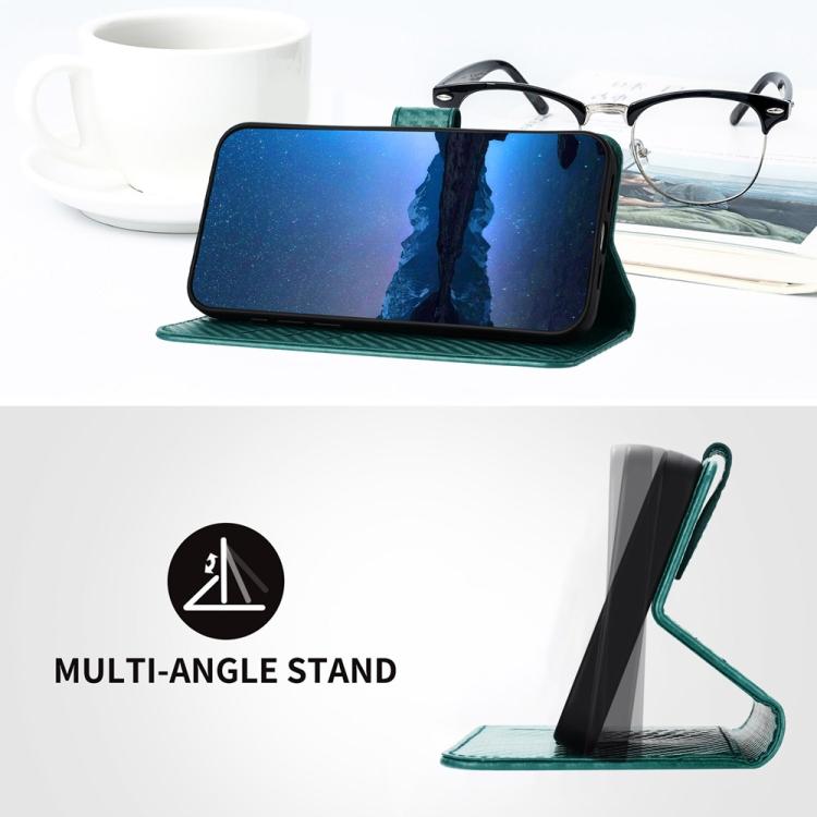 Funda de Cuero Itel A80 Yx0070 con Hebilla de Fibra de Carbono y Cordón (Verde Oscuro)
