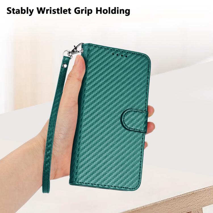 Funda de Cuero Itel A80 Yx0070 con Hebilla de Fibra de Carbono y Cordón (Verde Oscuro)