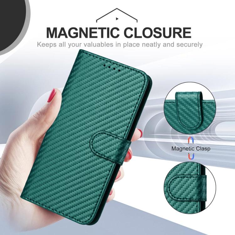 Funda de Cuero Itel A80 Yx0070 con Hebilla de Fibra de Carbono y Cordón (Verde Oscuro)