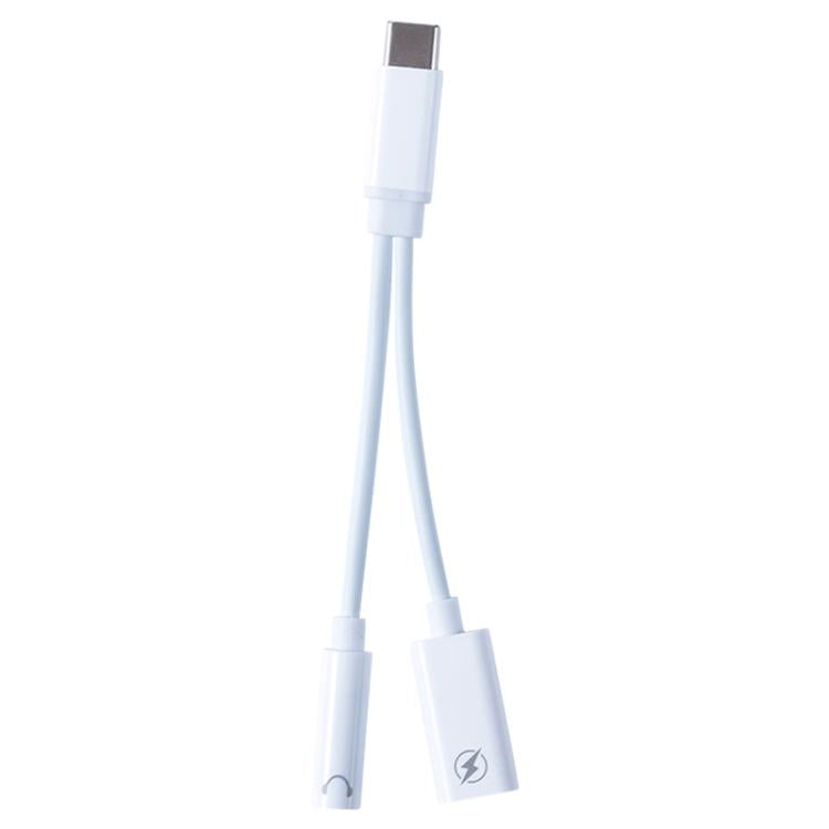 Adaptador 2 en 1 Tipo C Macho a Tipo C y Audio 3,5 mm (Blanco)