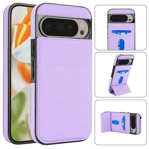 Funda de Cuero con Tres Pliegues y Ranura para Tarjetas para Google Pixel 9/9 Pro (Morado Claro)