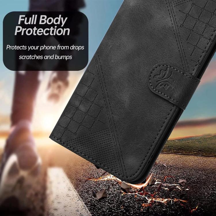 Funda de Cuero para Itel A50 con Diseño de Mariposa en Relieve y Cordón (Negro)