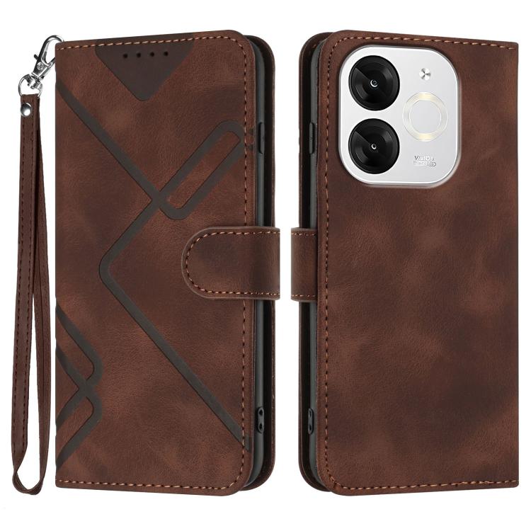 Funda de Cuero Itel A80 con Diseño de Líneas y Tacto Suave (Café)