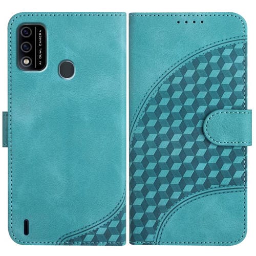 Funda de Cuero con Relieve Cabeza de Elefante para Itel A48 con Cordón (Azul Claro)