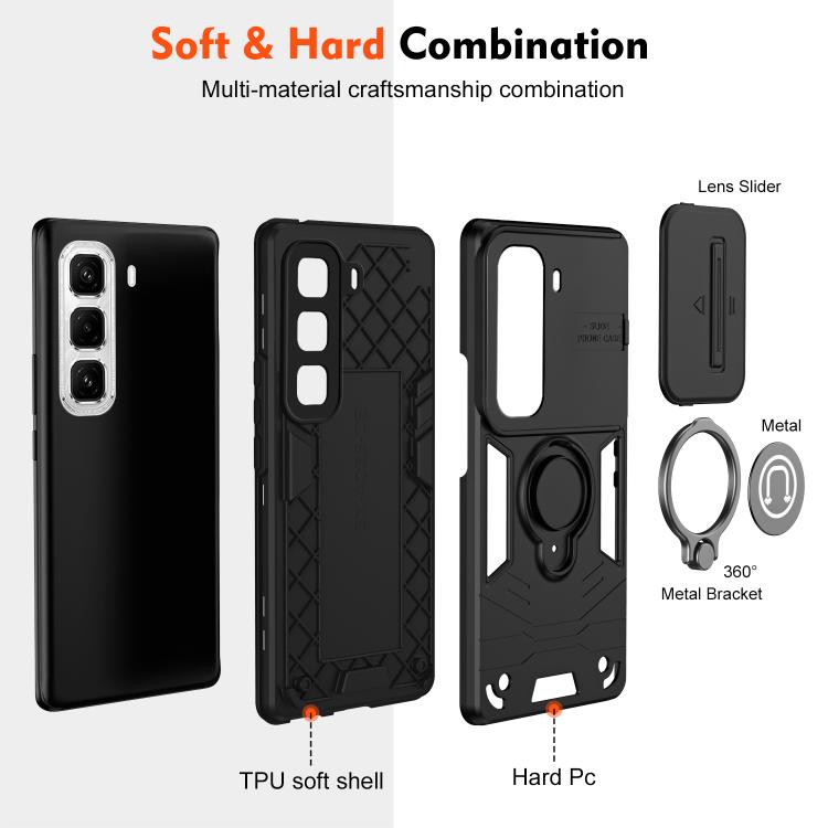 Funda para Teléfono Camshield con Soporte de Anillo para Infinix Hot 50 Pro+ 4G (Negra)