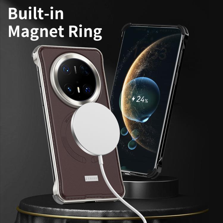 Funda de Cuero Magsafe para Huawei Mate 60 sin Marco de Metal (Marrón)
