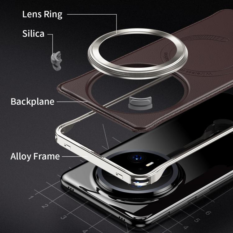 Funda de Cuero Magsafe sin Marco de Metal para Huawei Mate 70 (Marrón)