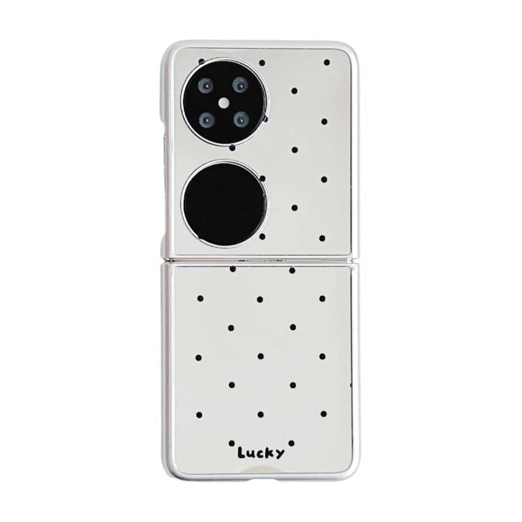 Estuche Plegable Huawei P50 con Diseño de Lunares y Espejo de Bolsillo (Negro)