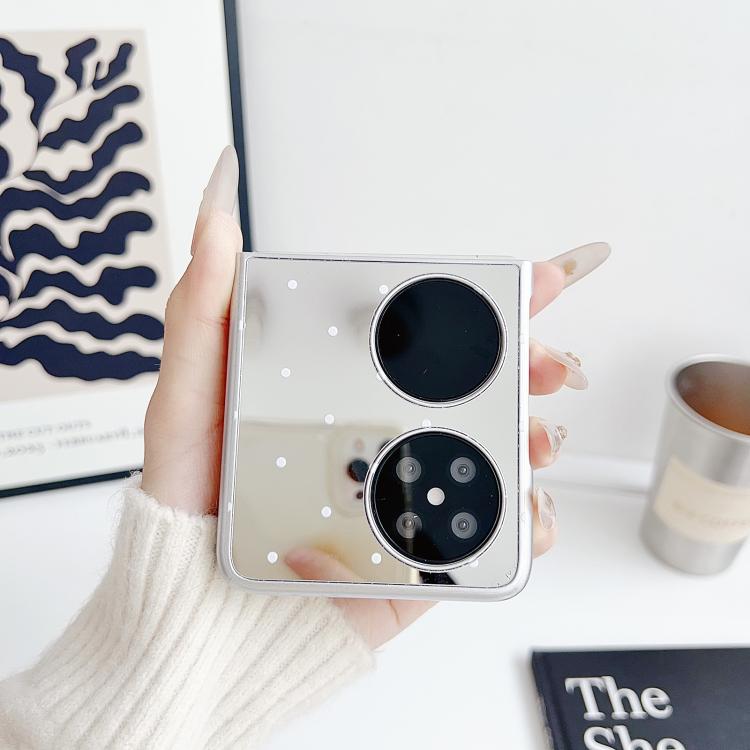 Funda Plegable Huawei Pocket 2 con Diseño de Lunares y Espejo (Blanca)