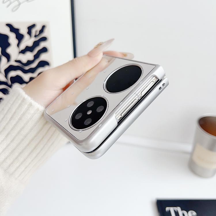 Funda Plegable Huawei Pocket 2 con Diseño de Lunares y Espejo (Blanca)