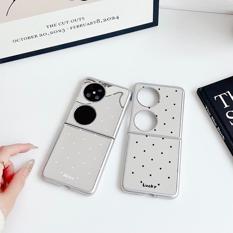 Funda Plegable Huawei Pocket 2 con Diseño de Lunares y Espejo (Blanca)