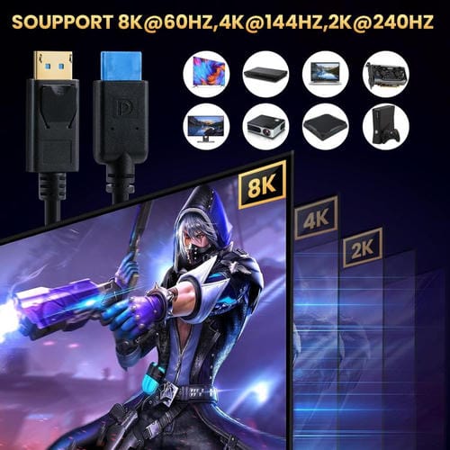 Cable de Conexión DisplayPort 8K DP1.4 Macho a Hembra para Pruebas de Dispositivos, 0,3 m