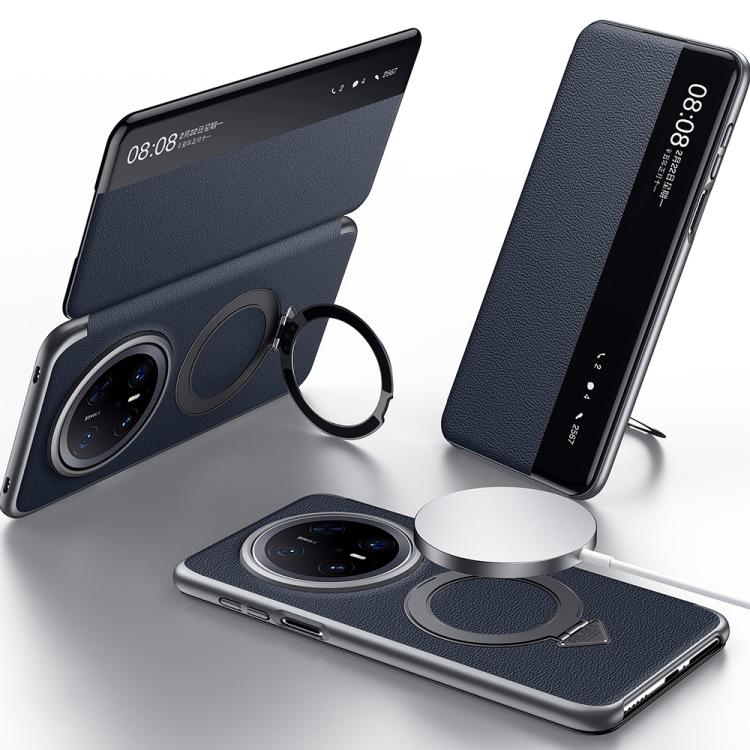 Funda de Cuero Sulada con Soporte Magnético Magsafe y Ventana Smart View para Huawei Mate 70 Pro/Mate 70 Pro+ (Azul)