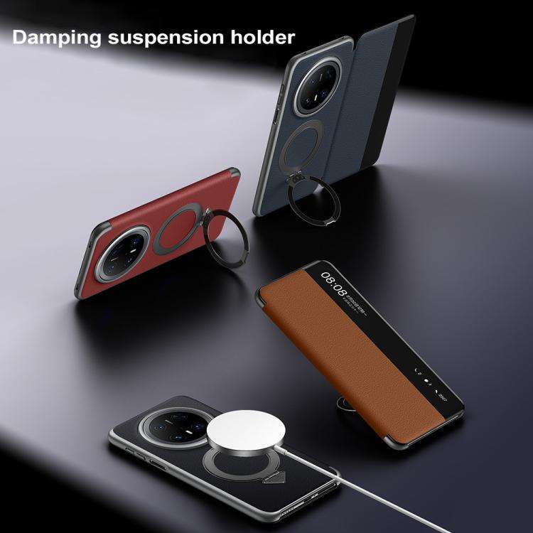 Funda de Cuero Sulada con Soporte Magnético Magsafe y Ventana Smart View para Huawei Mate 70 Pro/Mate 70 Pro+ (Marrón)