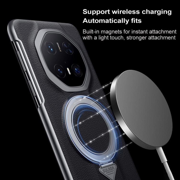 Funda de Cuero para Huawei Mate 70 Rs Ultimate con Soporte Magnético Magsafe y Ventana Inteligente (Marrón)