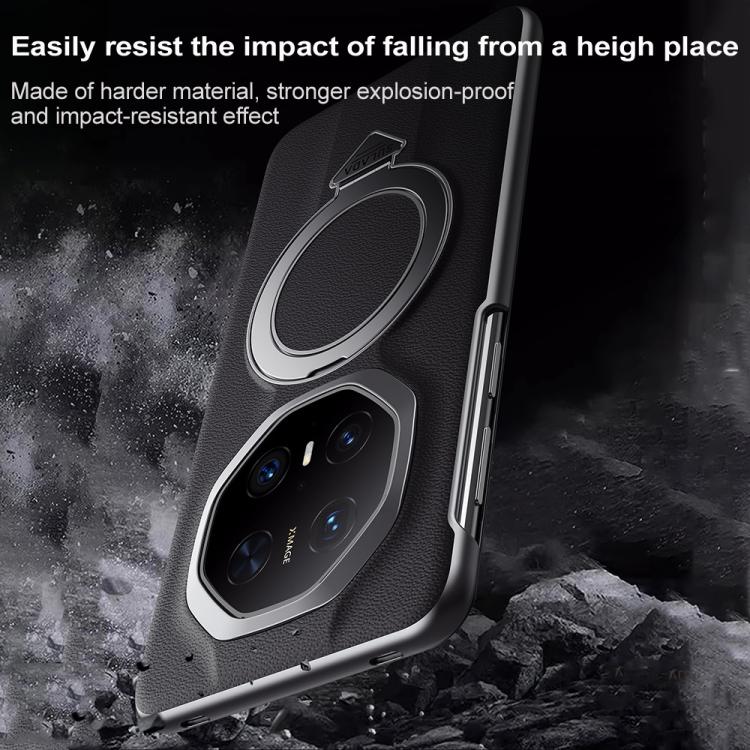 Funda de Cuero para Huawei Mate 70 Rs Ultimate con Soporte Magnético Magsafe y Ventana Inteligente (Marrón)