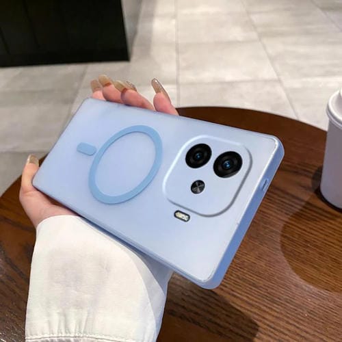 Funda para Teléfono de PC Magsafe con Orificios Finos para Vivo Iqoo Z9 Turbo (Azul Transparente)