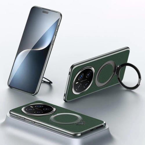 Funda para Teléfono Sulada con Soporte Magnético Magsafe de Cuero para Honor Magic7 Pro (Verde)