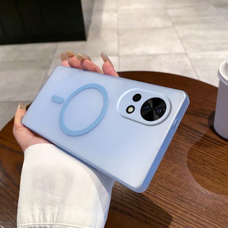 Funda para Teléfono Huawei Nova 12 con Orificio Fino y Protección Contra Niebla y Hielo Magsafe (Azul Transparente)