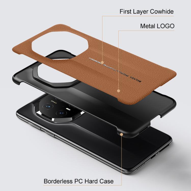 Funda híbrida cuero de vaca con capa superior sin marco para Huawei Mate 70 Rs Ultimate Sulada (Marrón)