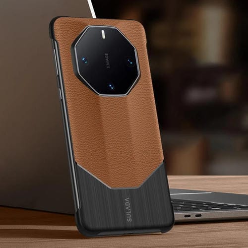 Funda híbrida de cuero de vaca para Huawei Mate 60 Rs Ultimate Sulada sin marco (Marrón)