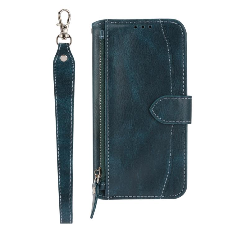 Funda de cuero con cremallera y diseño de aceite para Samsung Galaxy S25 FE 5G (azul)