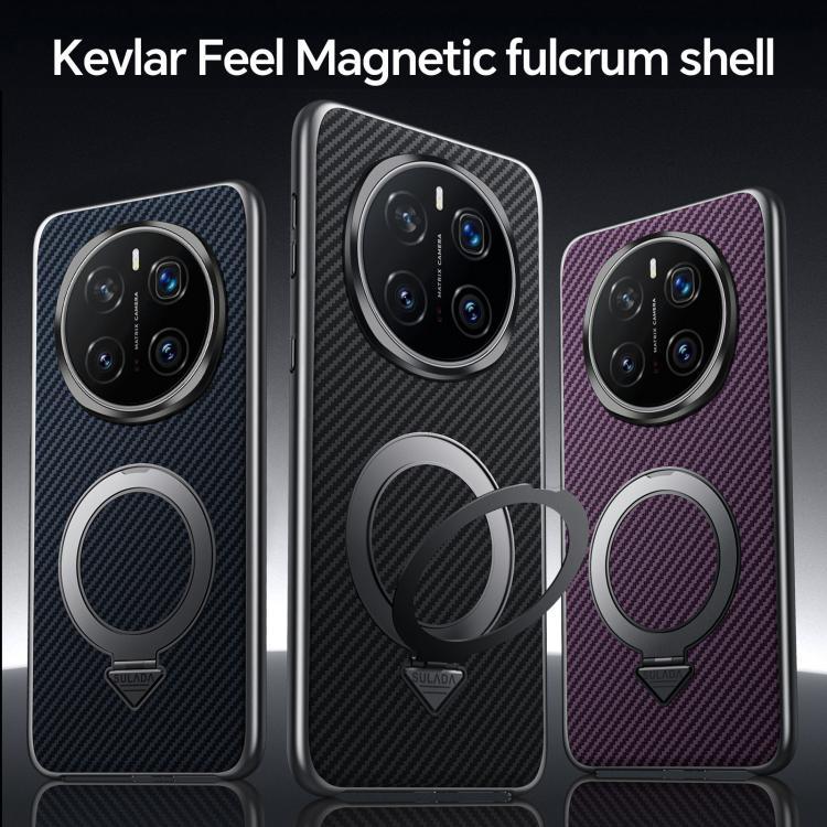Funda para Teléfono Huawei Mate 60 con Soporte Magnético Magsafe y Textura Kevlar (Morado)