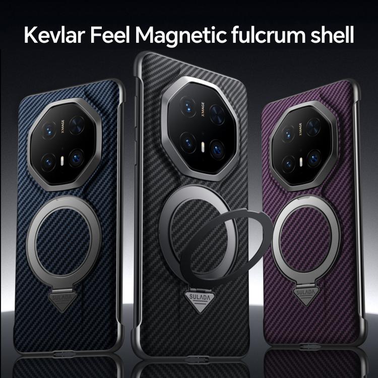 Funda para Teléfono Huawei Mate 70 Rs Ultimate con Soporte Magnético Magsafe y Textura Kevlar (Marrón)