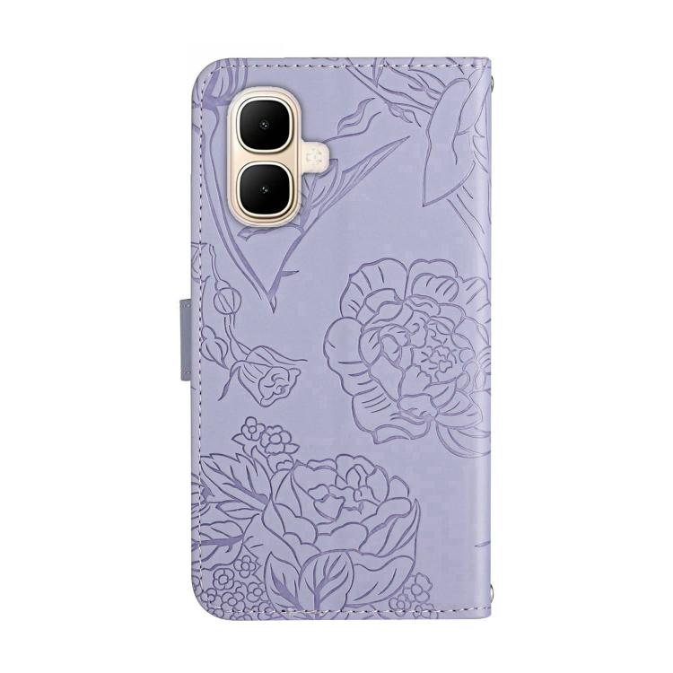 Funda de cuero con tapa y diseño de mariposas en relieve para Infinix Smart 10 4G / Tecno Pop 10 (morado)