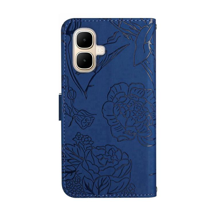Funda de cuero con tapa y diseño de mariposas en relieve para Infinix Smart 10 4G / Tecno Pop 10 (azul)