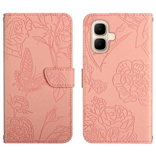 Funda de cuero con tapa y diseño de mariposas en relieve para Infinix Smart 10 4G / Tecno Pop 10 (rosa)