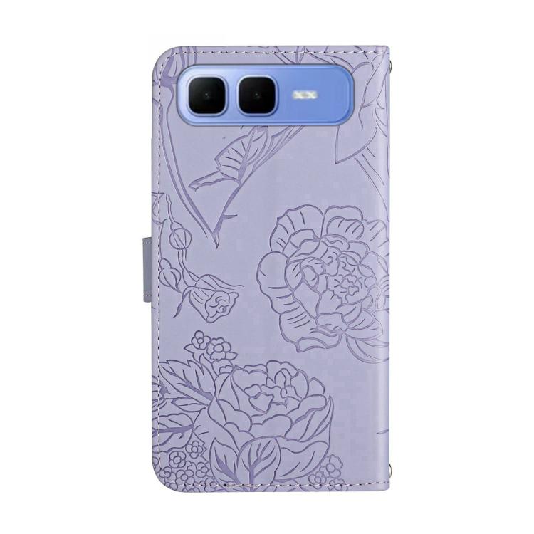 Funda de cuero con tapa y diseño de mariposas en relieve para Infinix Smart 10 Plus 4G (morado)