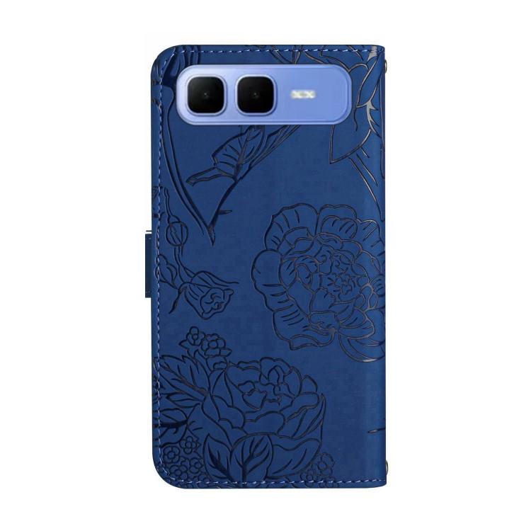 Funda de cuero con tapa y diseño de mariposas en relieve para Infinix Smart 10 Plus 4G (azul)