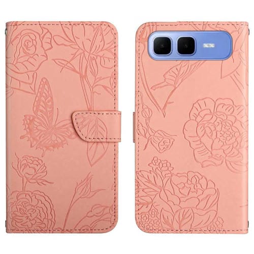 Funda de cuero con tapa y diseño de mariposas en relieve para Infinix Smart 10 Plus 4G (rosa)