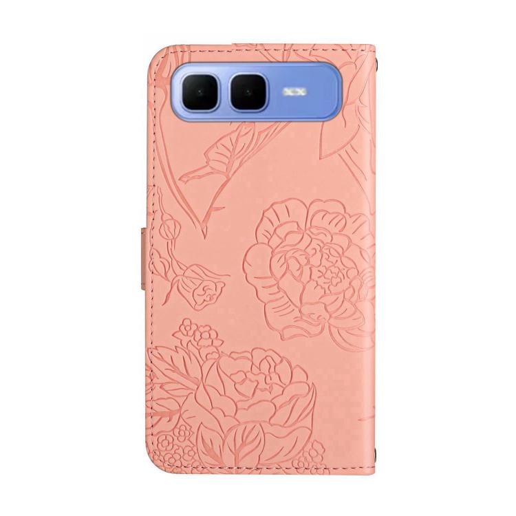 Funda de cuero con tapa y diseño de mariposas en relieve para Infinix Smart 10 Plus 4G (rosa)