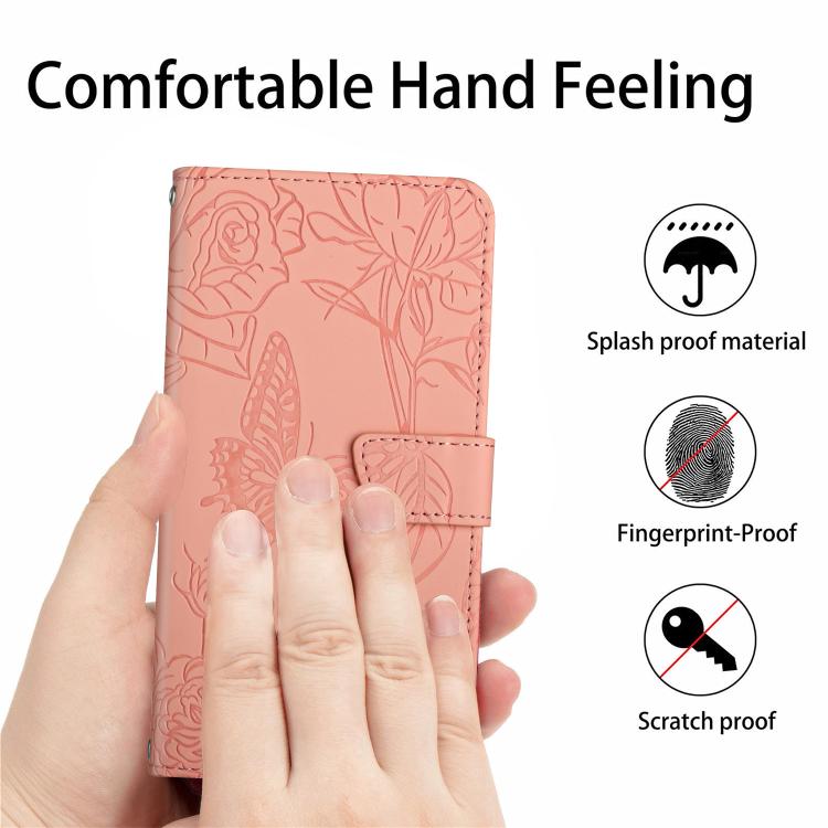 Funda de cuero con tapa y diseño de mariposas en relieve para Infinix Smart 10 Plus 4G (rosa)
