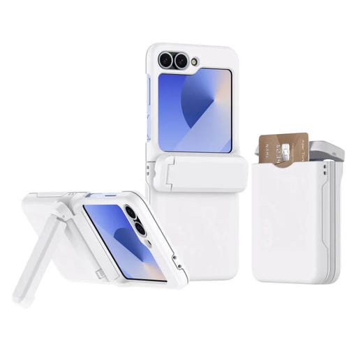 Funda Plegable Samsung Galaxy Z Flip5 5G Ranura Tarjeta Cadena Goma Soporte (Blanca)