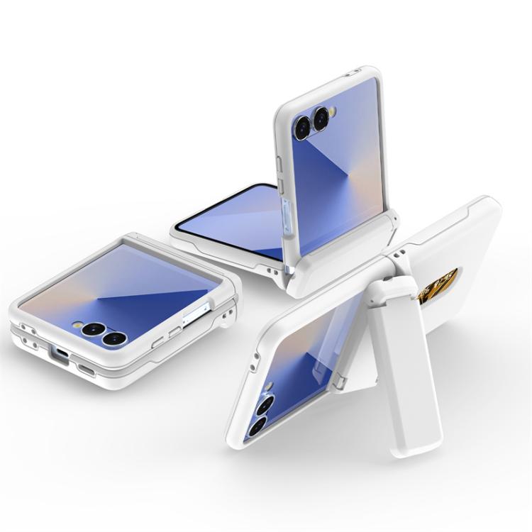 Funda plegable de PC con soporte y ranura para tarjeta y cadena de goma para Samsung Galaxy Z Flip7 5G (blanca)