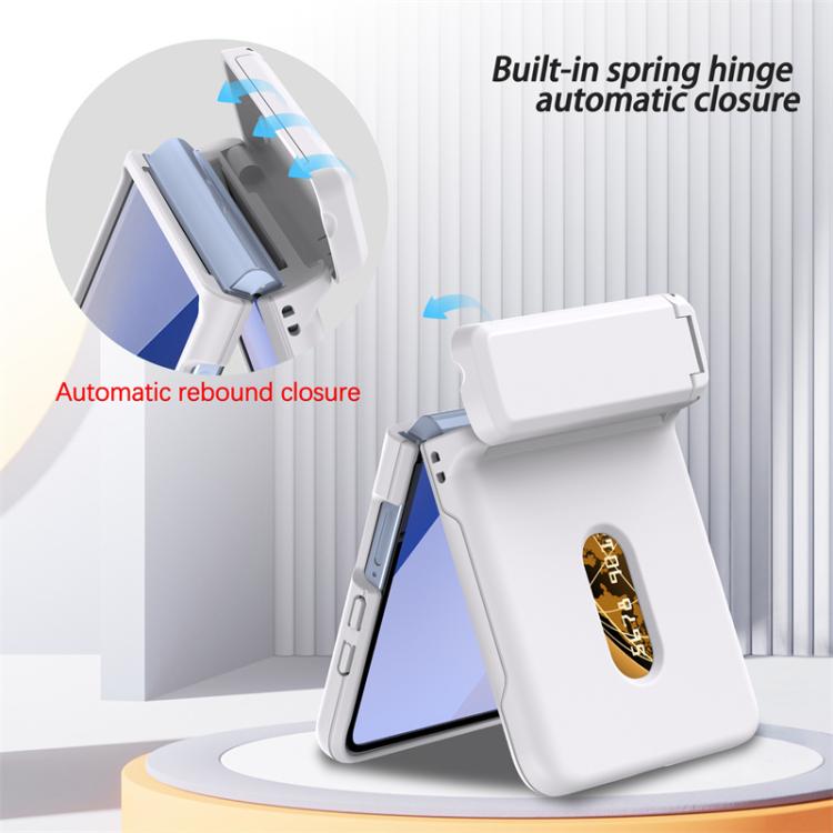 Funda plegable de PC con soporte y ranura para tarjeta y cadena de goma para Samsung Galaxy Z Flip7 5G (blanca)